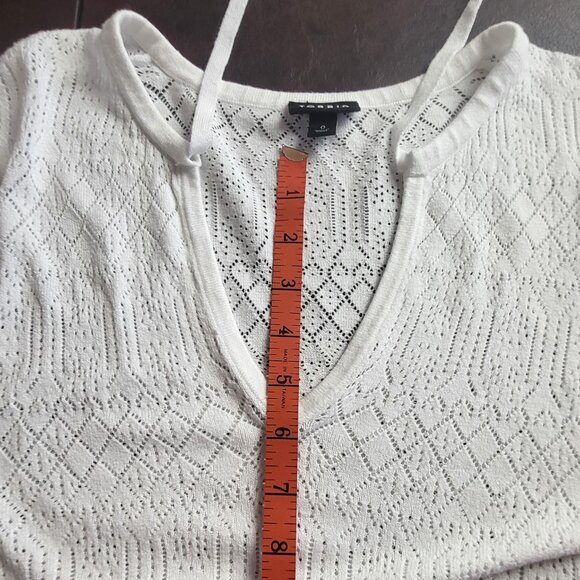 Torrid white open knit lightweight sweater with drawstring at neck size 0 or M/L - Picture 11 of 12